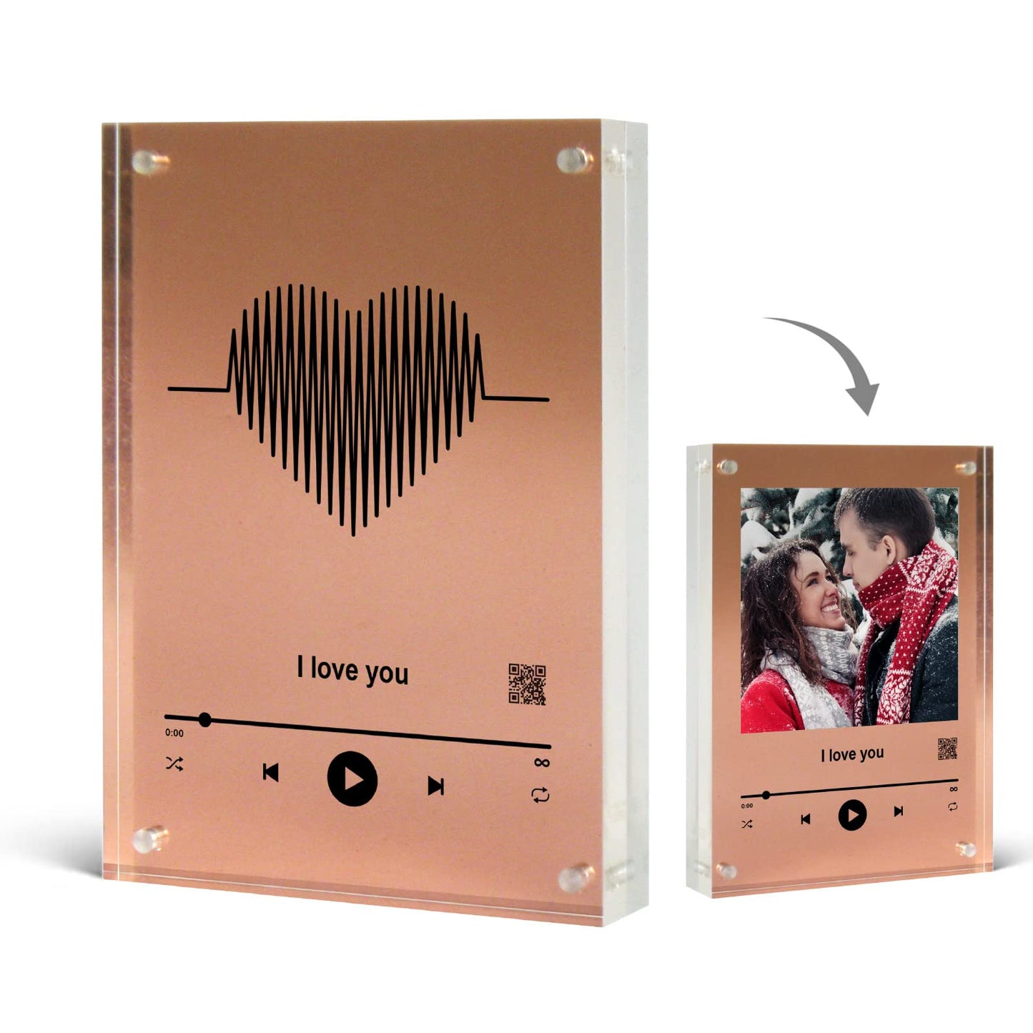 IGREAN "I Love You" Audio Photo Acrylic for DIY | With QR Code Link to Recording or Song | Christmas Gift | Bronze 8th Anniversary Gift for her or him, 9 * 13 * 2cm, Christmas Gift