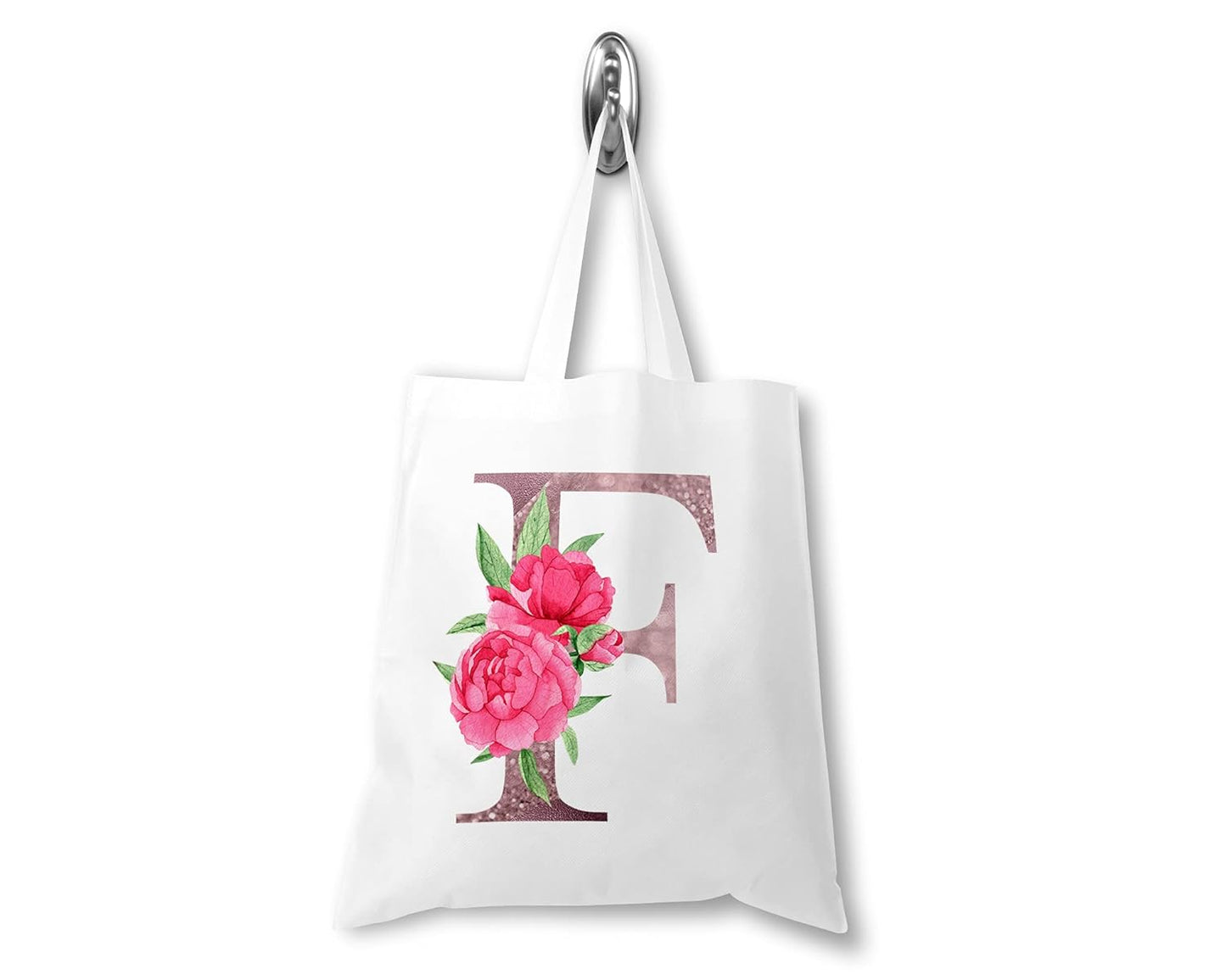 Personalised Tote Bag, Initial Tote Bag, Floral Watercolour Bag, Pink, Black or Rose Gold, Gift For Her, Alphabet Letter Tote Bag, Custom Floral Gift Bag, Bridesmaid Bag, Womens Bag