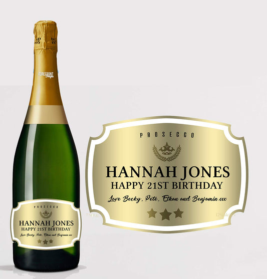 Personalised Gold Champagne Bottle Label - Any Wording