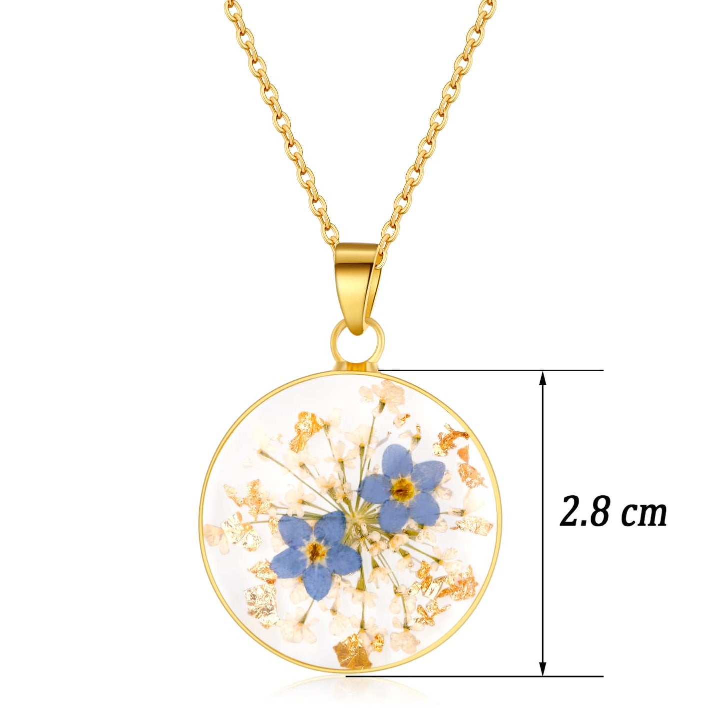 Forget-Me-Not and Queen Anne's Lace Pressed Wildflower Necklace | Gold Pressed Flower Necklace | Personalized Handmade Necklaces | Real Flower Necklace | Bridesmaid Jewelry | 18”