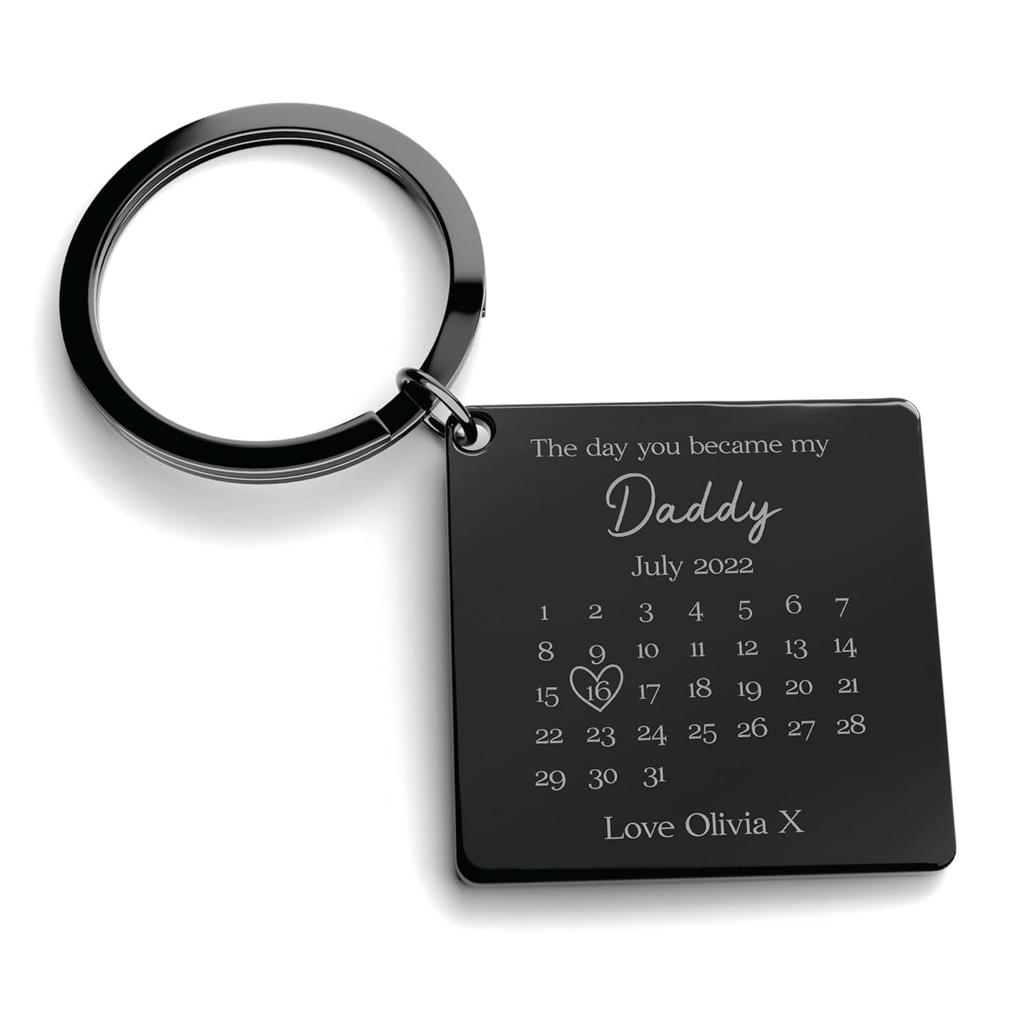 Beecreative Personalised The Day You Became My Daddy Keyring, Daddy Gift from Daughter Son Baby, 1st First Father's Day, Engraved Black Metal Keyring With Gift Box