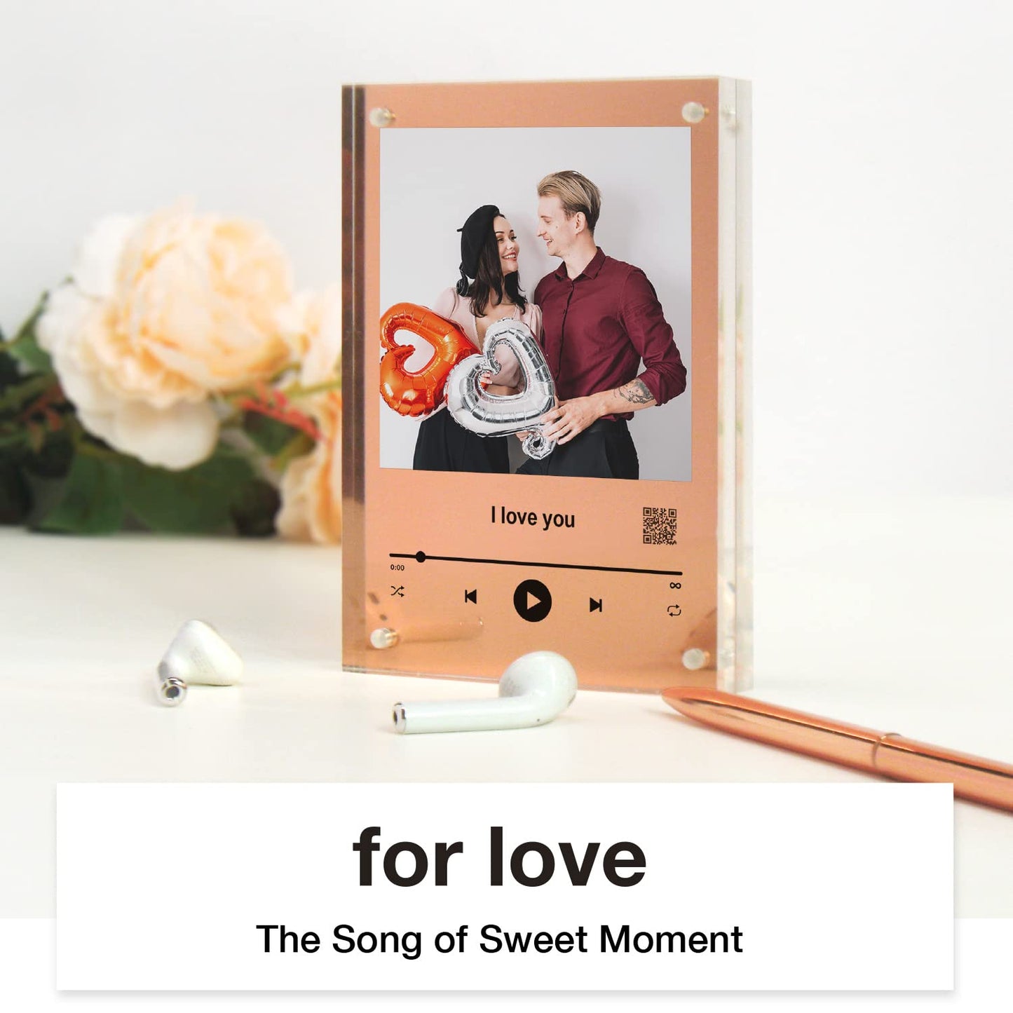 IGREAN "I Love You" Audio Photo Acrylic for DIY | With QR Code Link to Recording or Song | Christmas Gift | Bronze 8th Anniversary Gift for her or him, 9 * 13 * 2cm, Christmas Gift