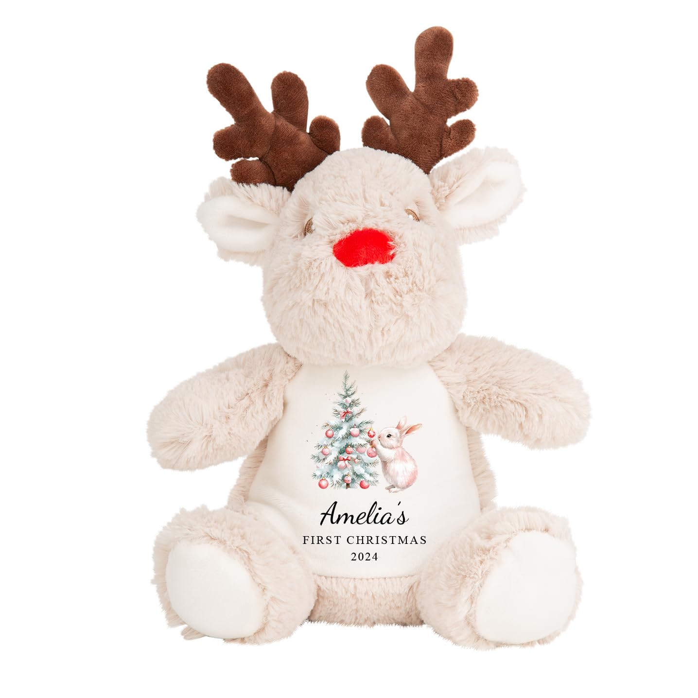 Personalised Reindeer Soft Toy with Custom Name - Baby's 1st Christmas Gift - Keepsake Plush for Newborn Boy Girl, Xmas Present for Son, Daughter, Grandson, Granddaughter, Niece, Nephew (Red Teddy)