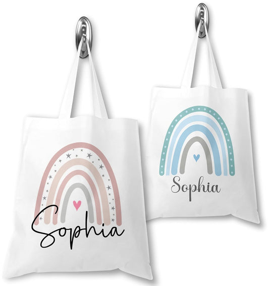 Personalised Tote Bag, Custom Rainbow Tote with Name, Shopper Bag, Birthday Gift Bag, Goodie Bag, Kids Party Bags, Bag For Life, Reusable Bag