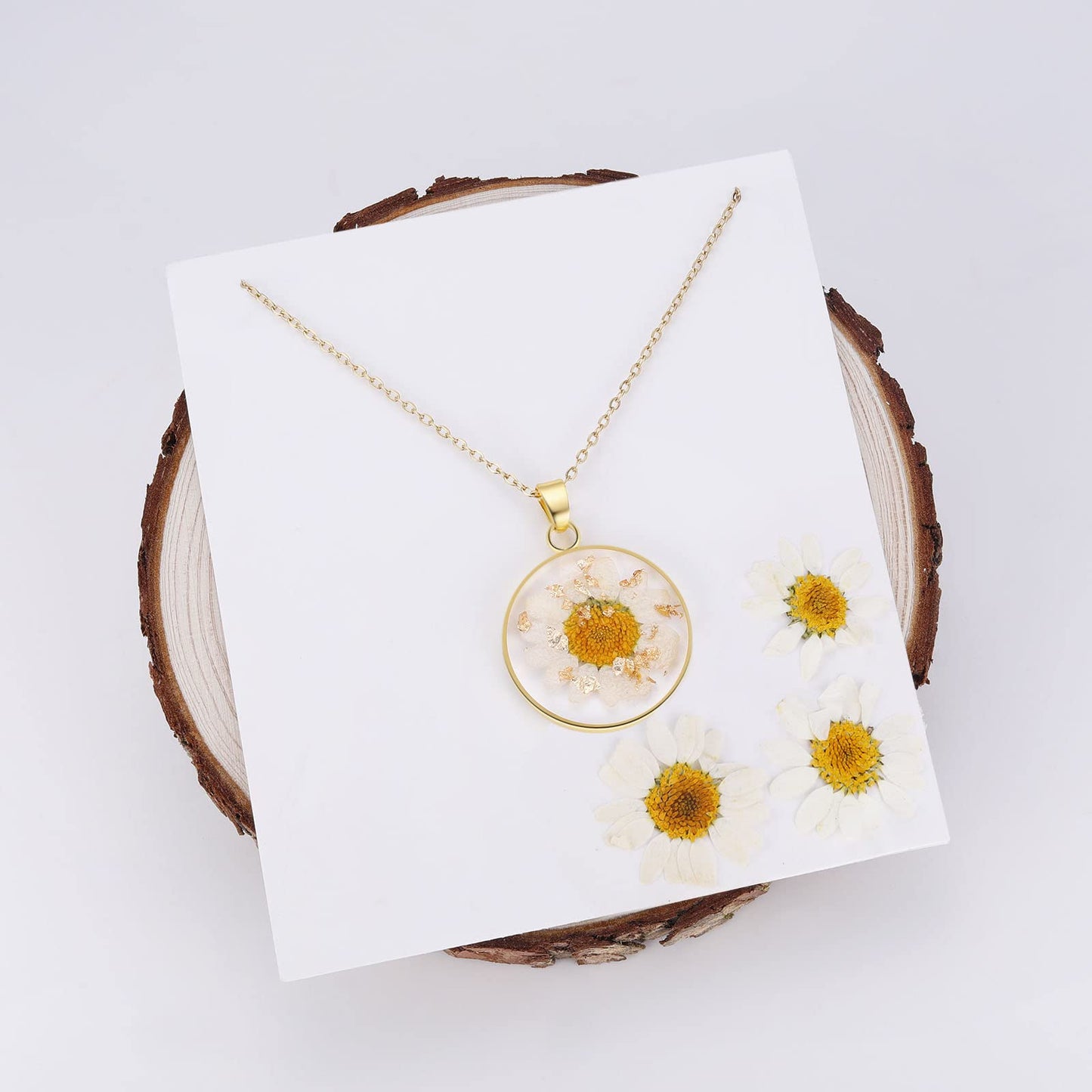 Forget-Me-Not and Queen Anne's Lace Pressed Wildflower Necklace | Gold Pressed Flower Necklace | Personalized Handmade Necklaces | Real Flower Necklace | Bridesmaid Jewelry | 18”