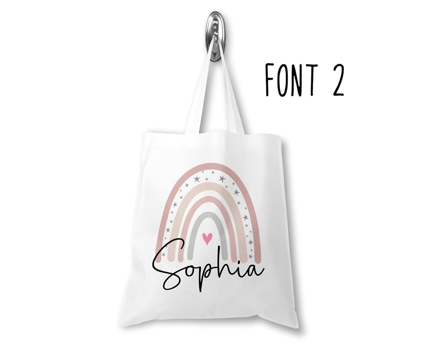 Personalised Tote Bag, Custom Rainbow Tote with Name, Shopper Bag, Birthday Gift Bag, Goodie Bag, Kids Party Bags, Bag For Life, Reusable Bag