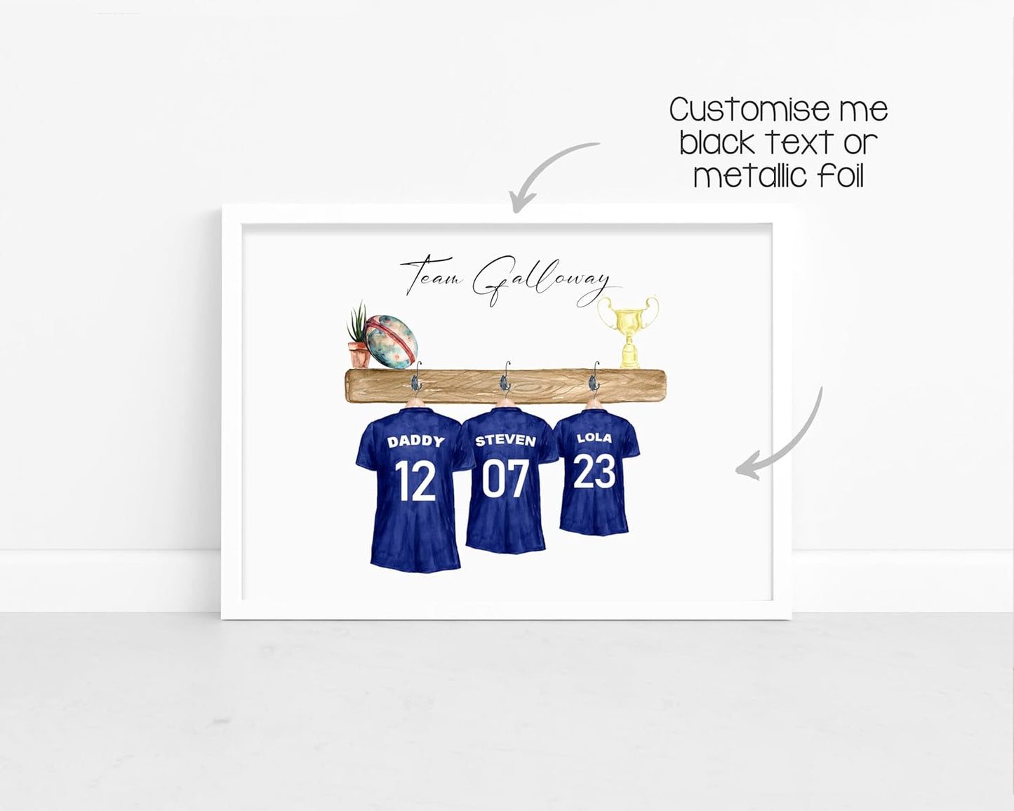 Personalised Family Rugby Shirt Print - Birthday, Fathers Day Gift - A5, A4, A3 Prints & Framed