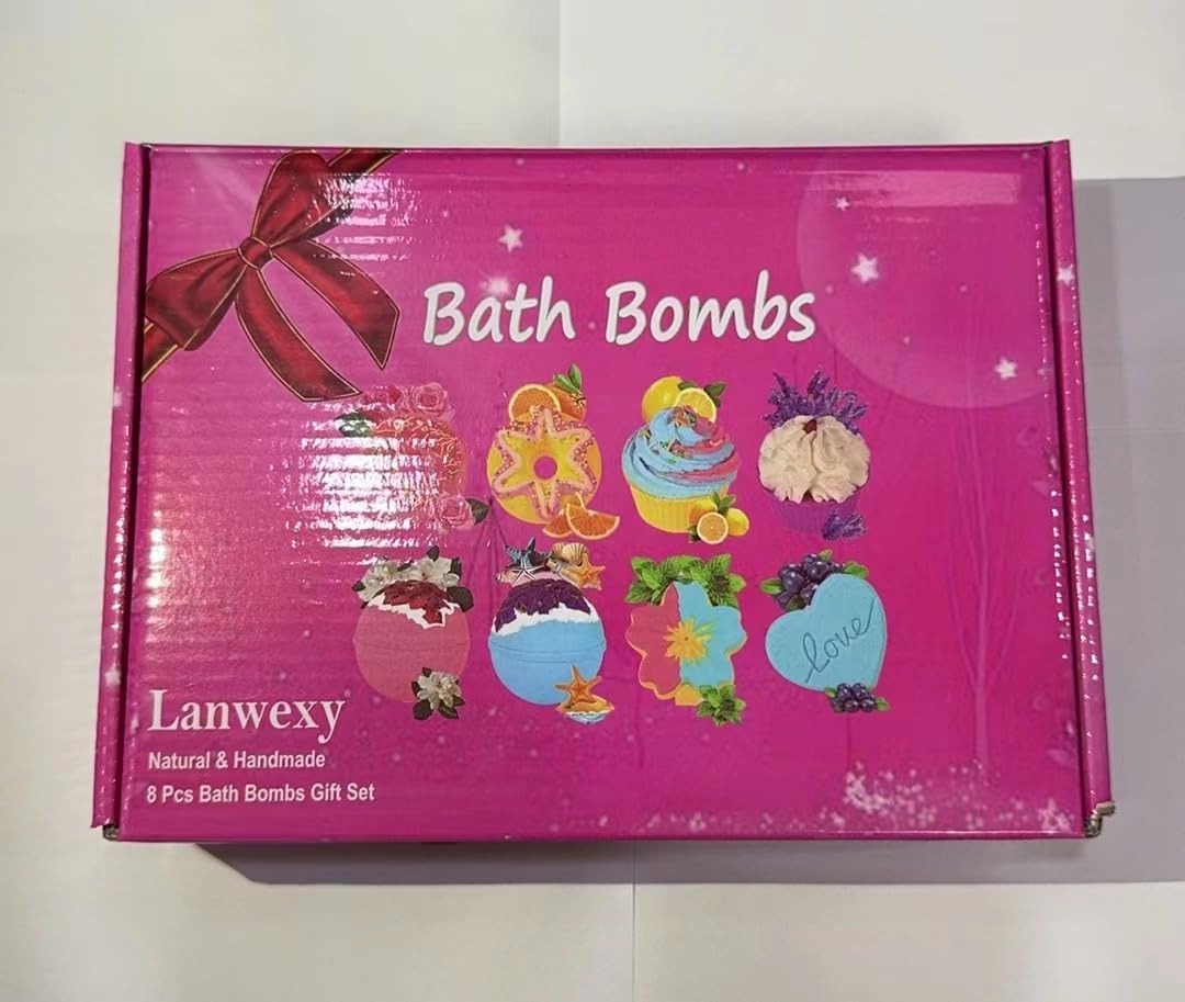 Bath Bombs,Lanwexy 8 Large Bath Bombs Set for Women.Organic Natural Handmade Aroma Pure Essential Oil Bubble Bath Balls.Fragrant Spa to Moisturize Dry Skin.Birthday, Mothers Day Present