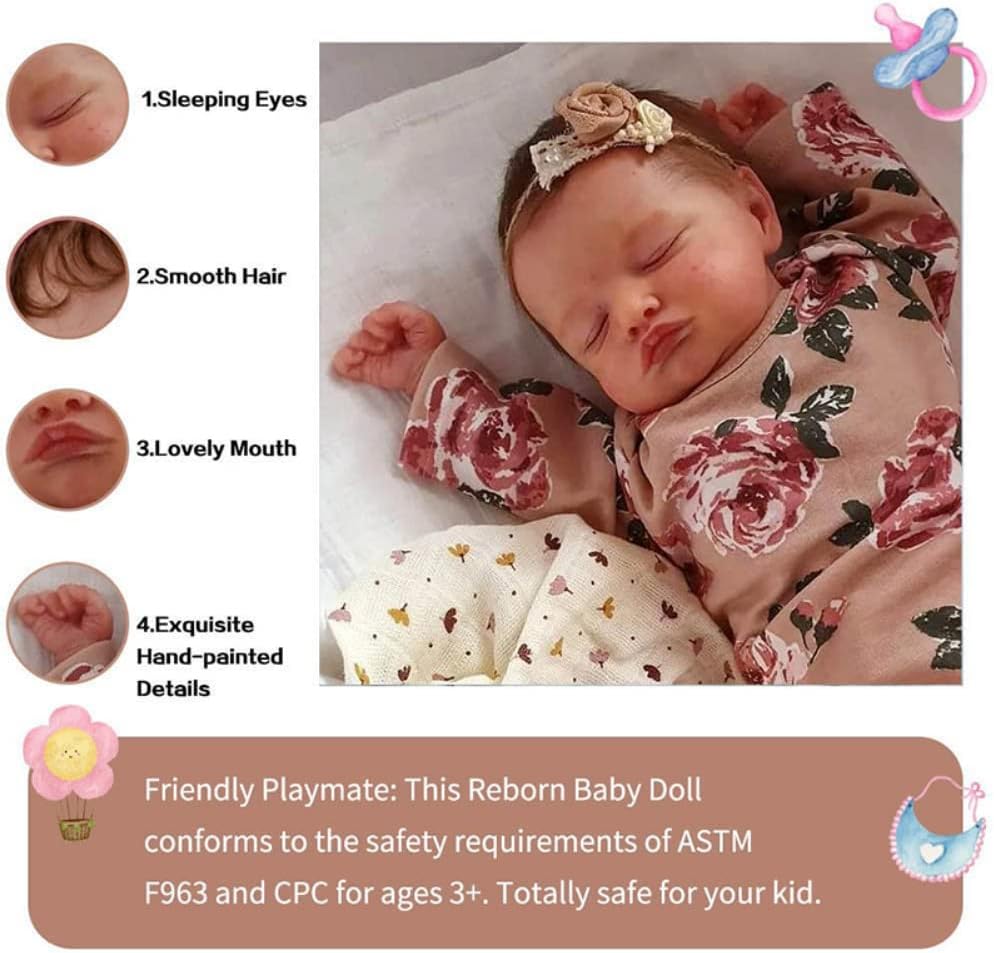 Lonian 20 inch 50cm Reborn Toddler Doll Baby Soft Vinyl Silicone Real Life Like Looking Newborn Dolls Magnetic Pacifier Birthday Gifts Toys