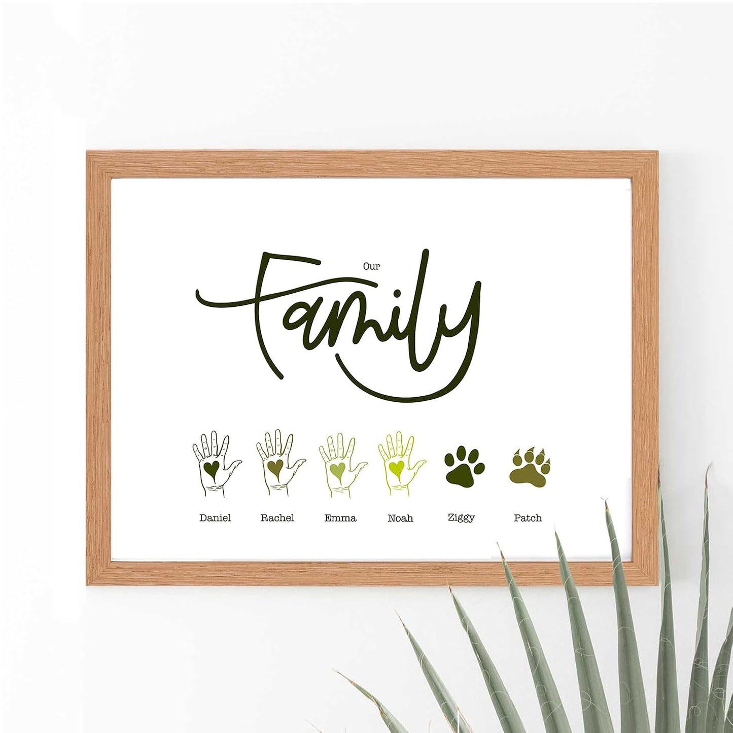 Personalised Family Portrait Custom Wall Art Print | Dog Cat Rabbit Bird Tortoise Horse Duck Ferret Snake Bearded Dragon Print | A3 A4 A5 Wood Effect Frames Avaliable