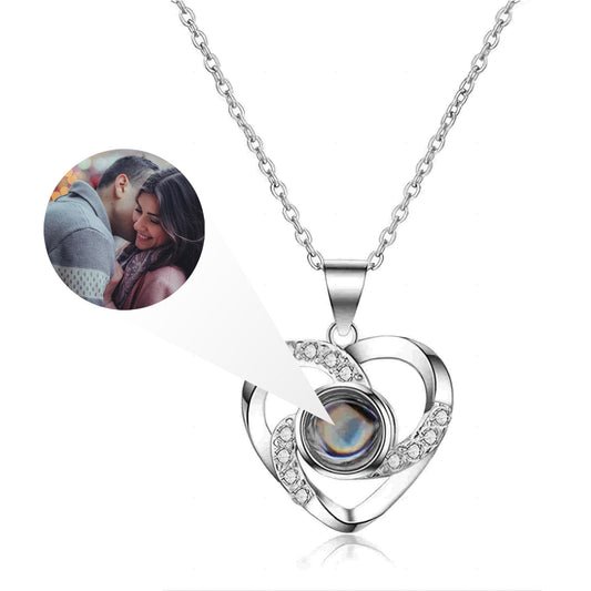 AVINVAN Photo Necklace 925 Sterling Silver Personalised Projection Necklace With Picture Inside Charm Customised Jewellery Heart Pendant Present For Women Mum Girls Wife Birthday