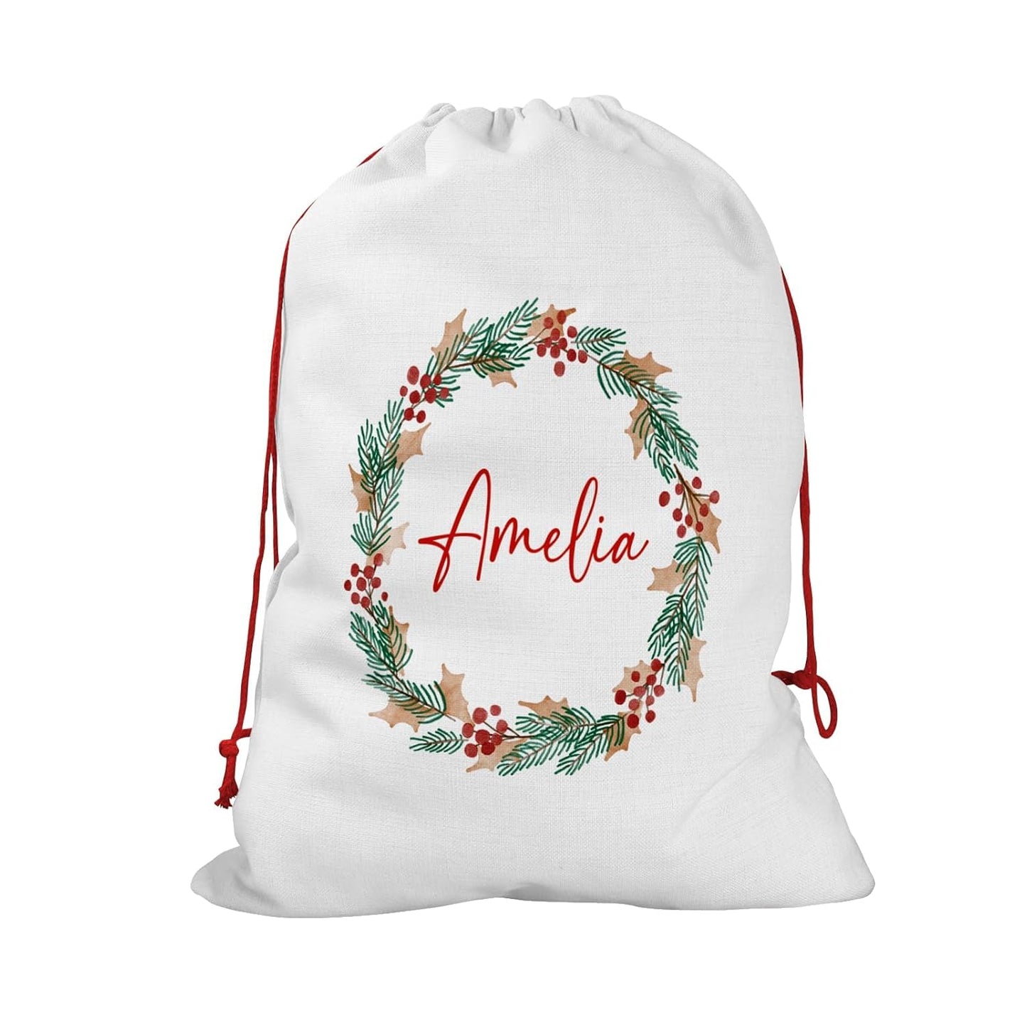 Personalised Santa Sack with Custom Name | Large Christmas Sack for Gifts | Xmas Gift Bag for Under Tree | Christmas Eve Bag | Christmas Stocking Alternative - Red Initial Reindeer (Cotton)