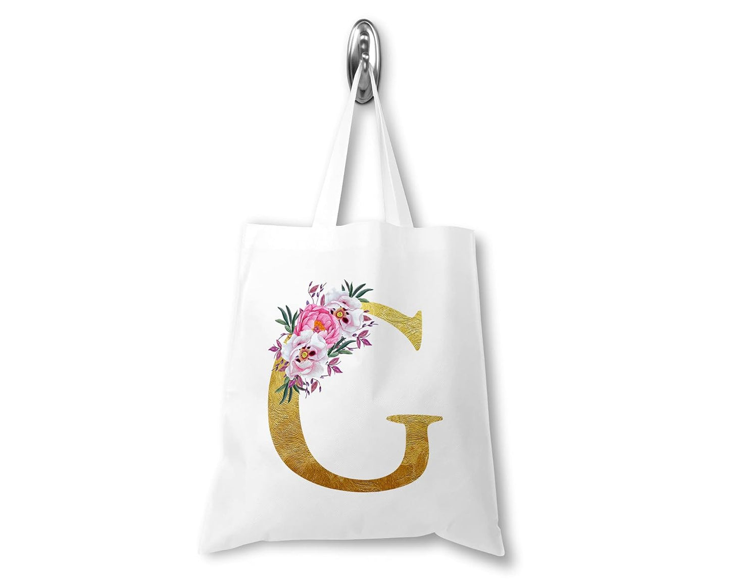 Personalised Tote Bag, Initial Tote Bag, Floral Watercolour Bag, Pink, Black or Rose Gold, Gift For Her, Alphabet Letter Tote Bag, Custom Floral Gift Bag, Bridesmaid Bag, Womens Bag