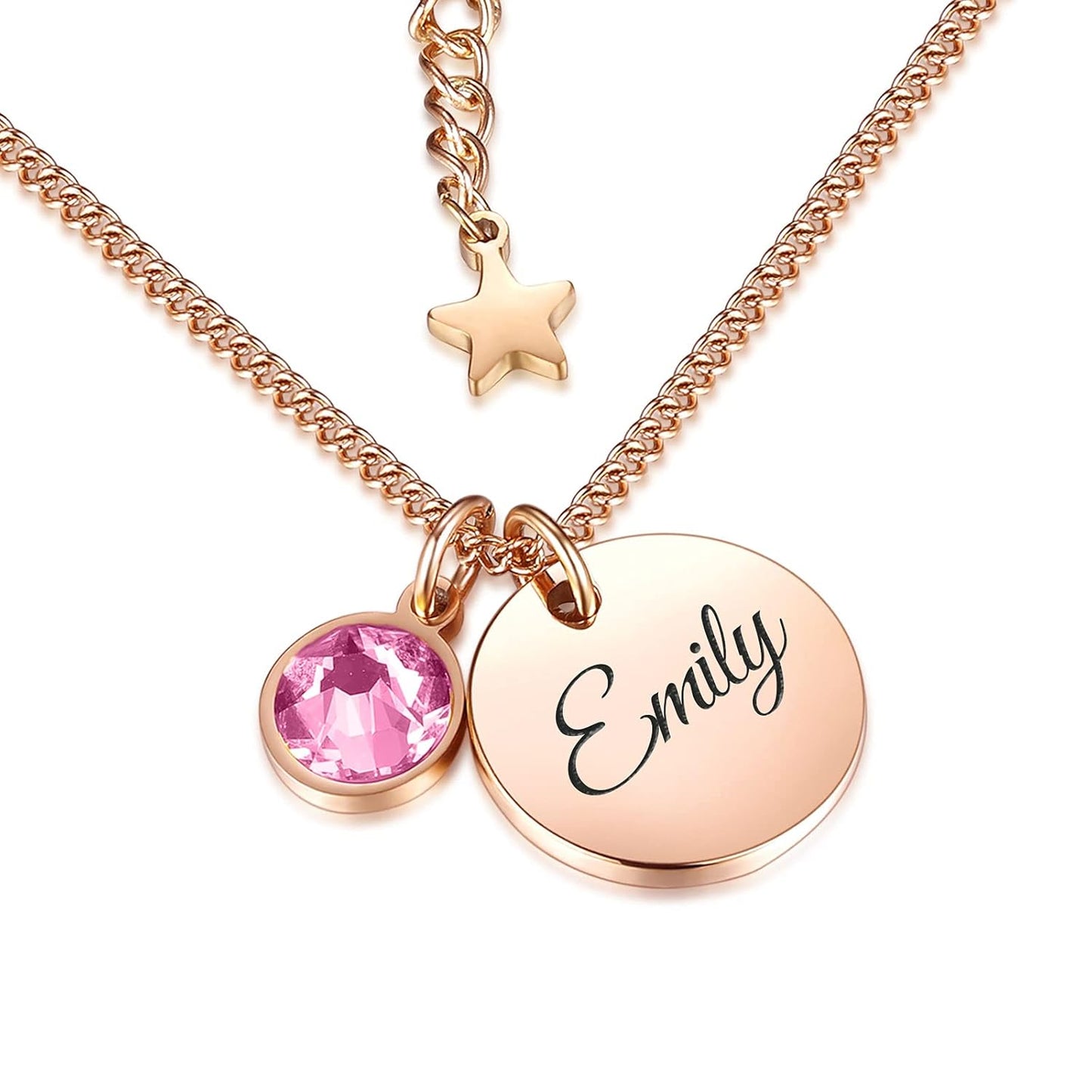 TMT® Personalised birthstone necklace with gift box engraved for Daughter Mum Best Friend Girlfriend Birthday 18th 21th 30th 16th 13th Initial Name Letter pendant