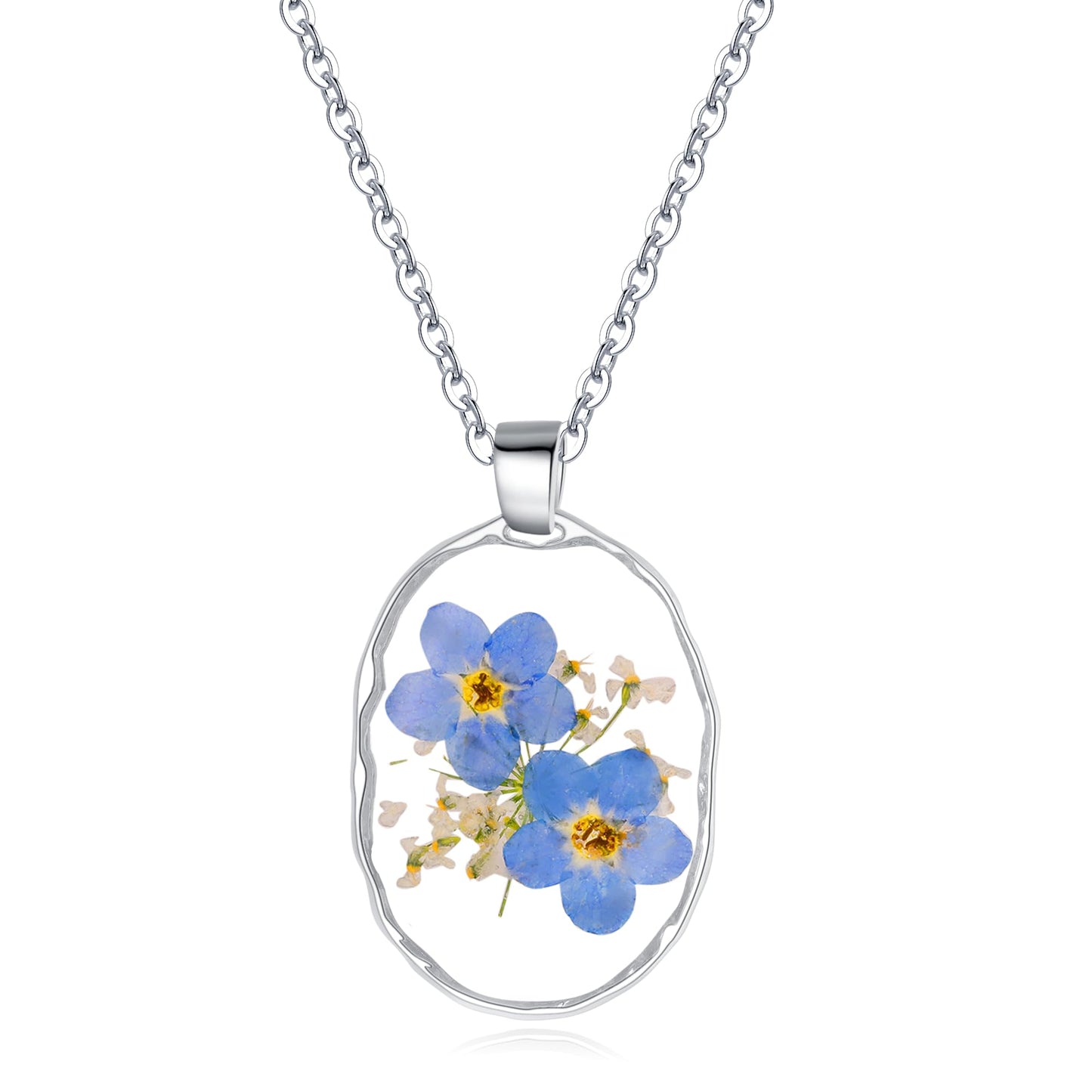 Forget-Me-Not and Queen Anne's Lace Pressed Wildflower Necklace | Gold Pressed Flower Necklace | Personalized Handmade Necklaces | Real Flower Necklace | Bridesmaid Jewelry | 18”