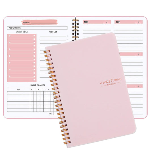 Moseem Weekly Planner Notebook, Undated A5 Planner Notebook Daily Planner To Do List Diary,Weekly Goals Planner with Habit Tracker 52 Weeks Planning for College Work Adhd Planner(Pink)