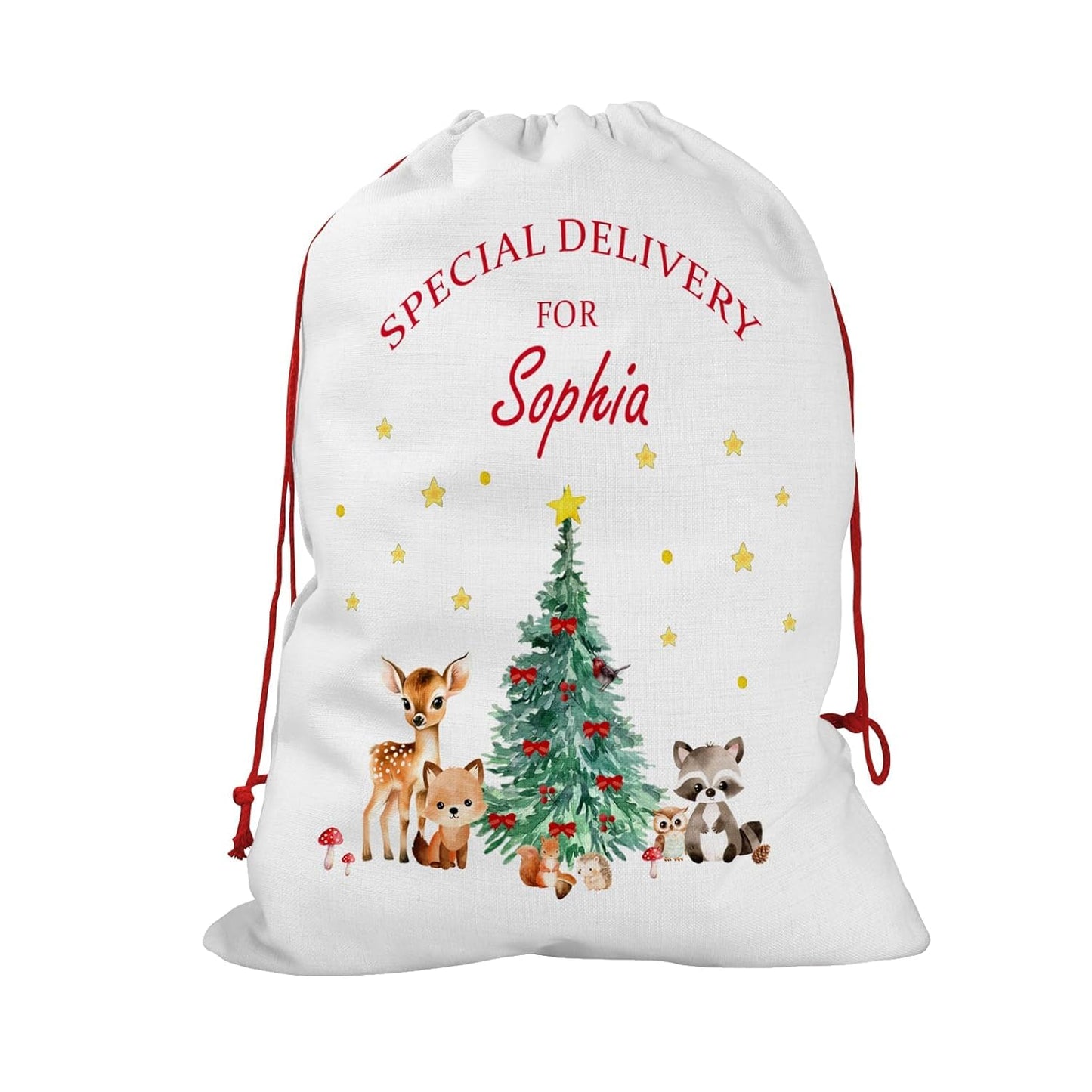 Personalised Santa Sack with Custom Name | Large Christmas Sack for Gifts | Xmas Gift Bag for Under Tree | Christmas Eve Bag | Christmas Stocking Alternative - Red Initial Reindeer (Cotton)