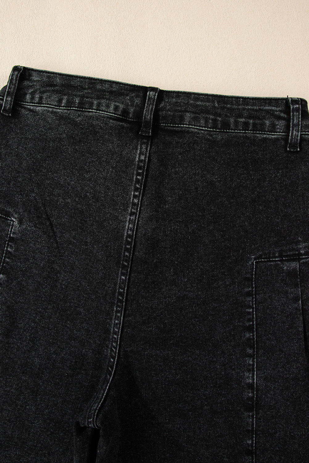 Dark Grey Pleated Wide Leg Mineral Wash Denim Pants