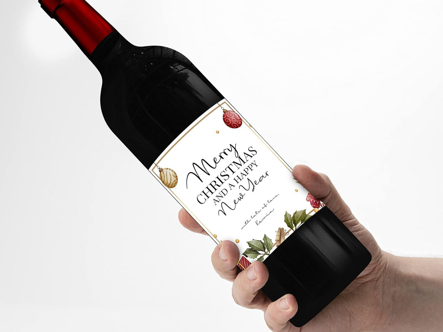 Personalised Christmas Red Wine Bottle Label, Any Wording and Occasion, Custom Peel and Stick