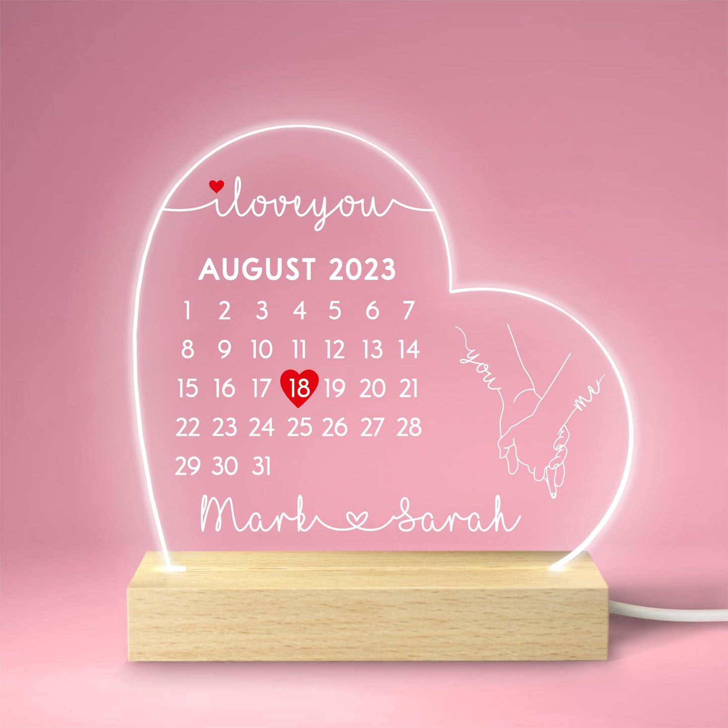 Beecreative Anniversary Gifts For Her, Personalised Anniversary Date LED Night Light For Girlfriend Wife, I Love You Anniversary Gift