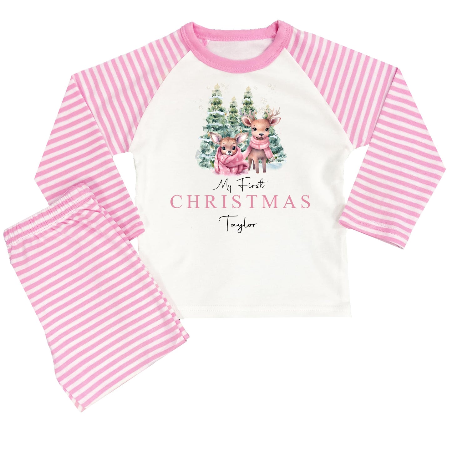 Personalised Girls First Christmas Pyjamas 1st Baby Xmas Pjs Pink