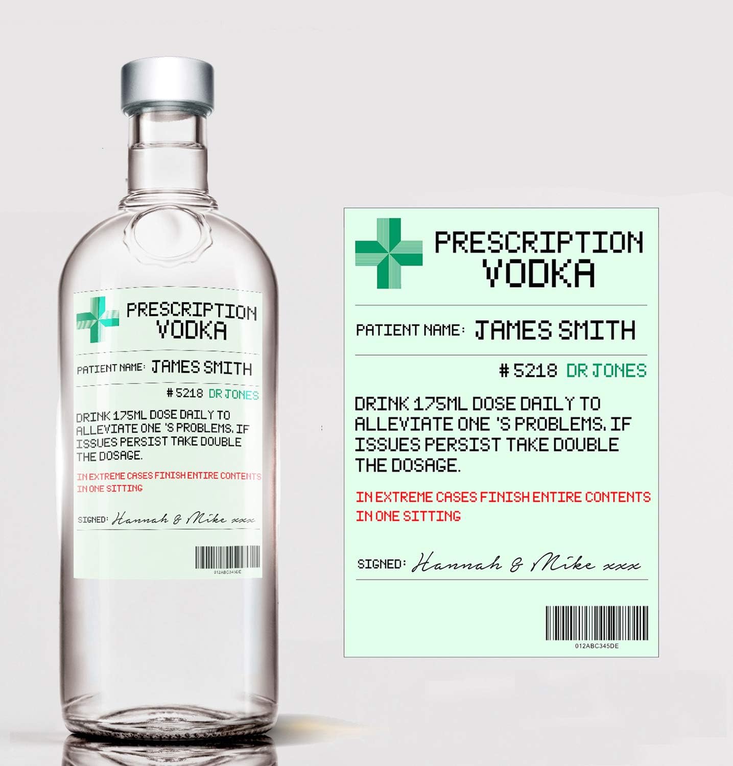 Personalised Prescription Vodka Bottle Label Custom - Any Wording