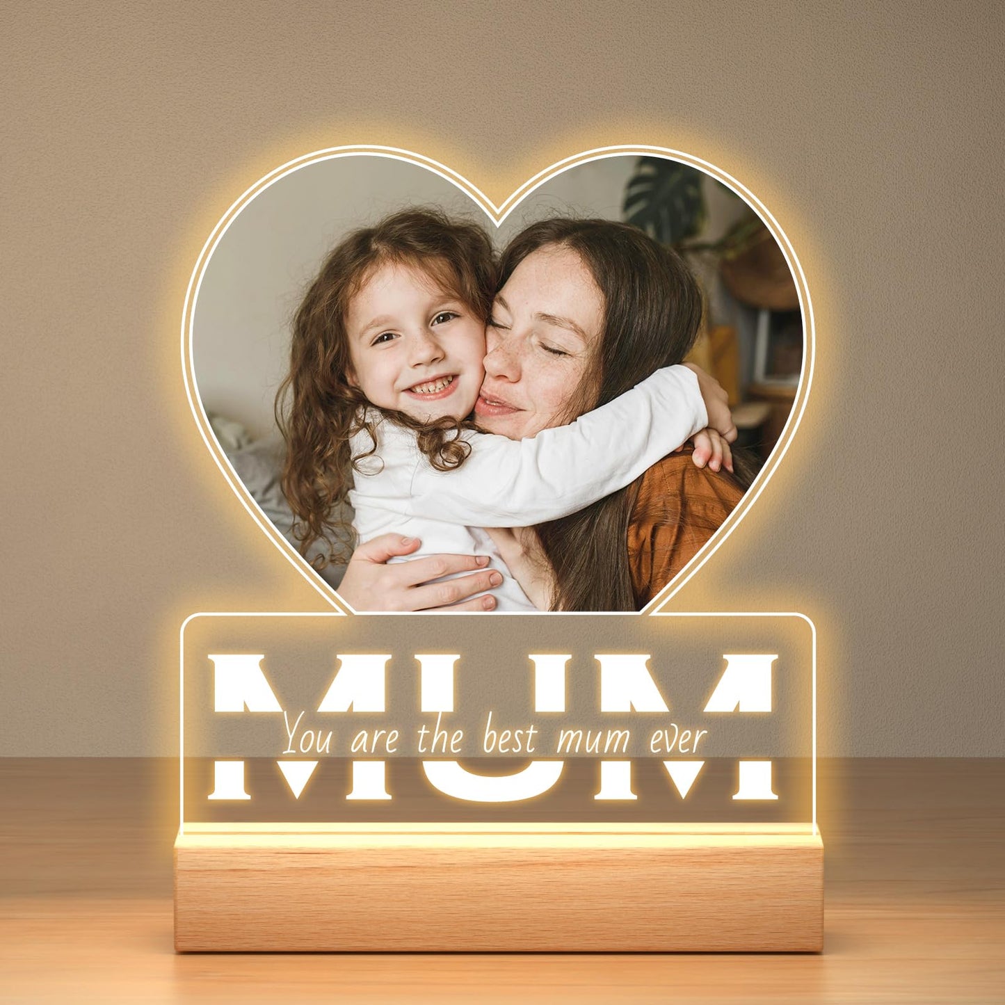 Personalised Anniversary Birthday Gifts for Women & Men, Custom Photo Frame with Night Light, Personalized Acrylic Plaque with Photos, Personalised Christmas Couples Gifts for Him & Her