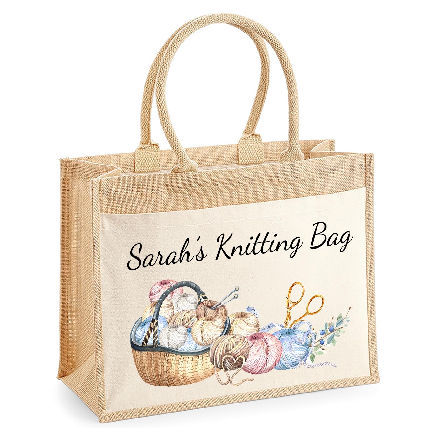 Personalised Crochet & Knitting Tote Bag with Custom Name & Text. Ideal Christmas present for Knitting Lovers, Grandma, Nan. Mother's Day or Birthday Gift