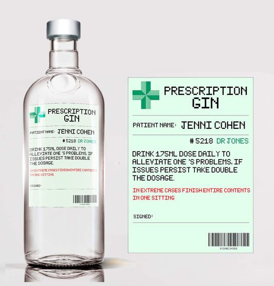 Personalised Prescription Gin Bottle Label Custom - Any Wording