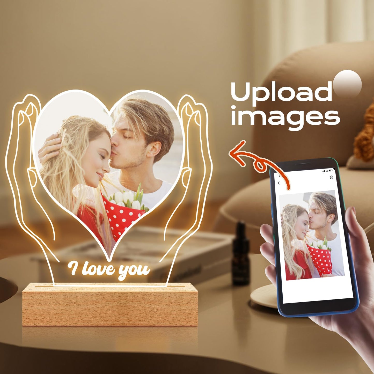 Personalised Anniversary Couples Gifts for Women and Men, Personalised Photo Frame with Photo, Customised Picture Frame with Night Light, Personalised Christmas Birthday Gifts for Her and Him