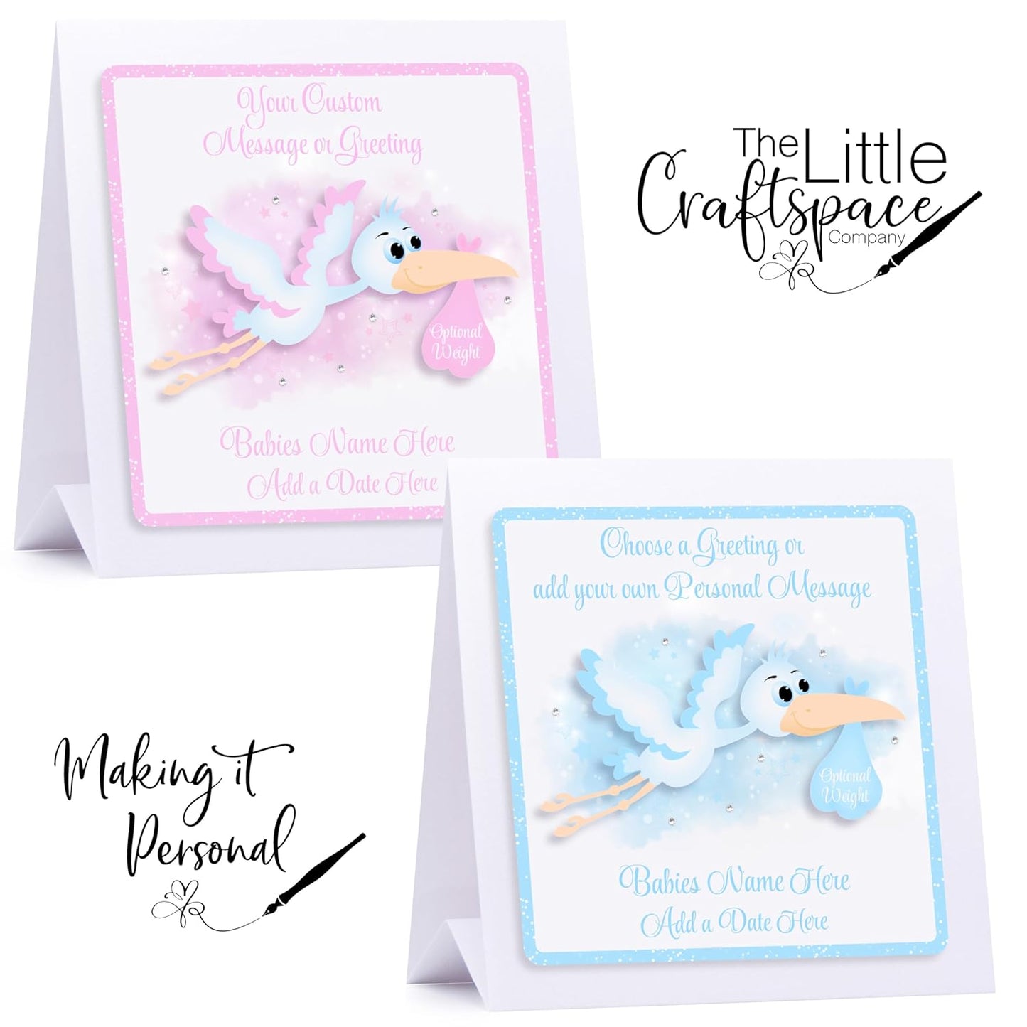 Personalised New Baby Boy Card - New Baby Girl Card - New Baby Grandson Card -New Baby Granddaughter Card - 3D Stork