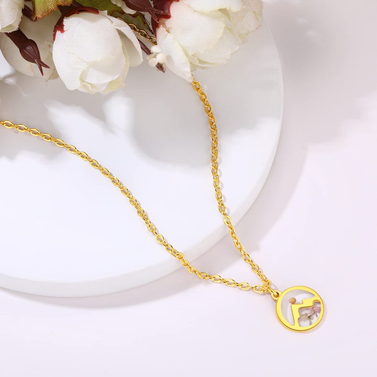 Forget-Me-Not and Queen Anne's Lace Pressed Wildflower Necklace | Gold Pressed Flower Necklace | Personalized Handmade Necklaces | Real Flower Necklace | Bridesmaid Jewelry | 18”