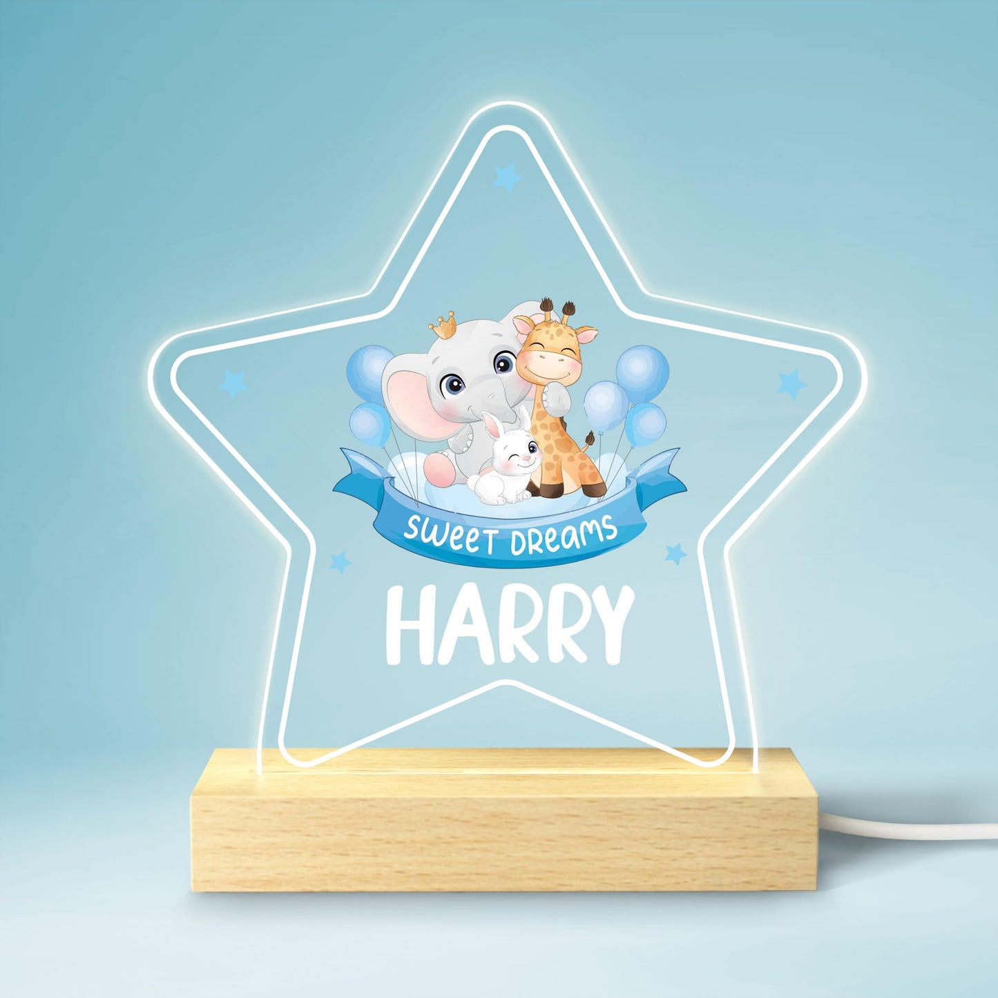 Baby Boy Christening Gifts, Personalised Christening Gifts For Boy Son Grandson, Jungle Safari Animal LED Night Light With Childs Name