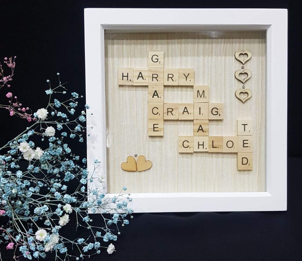 TradexOnline Personalised Scrabble Letter Deep Box Frame for Family, Friends, Weddings, Gifts