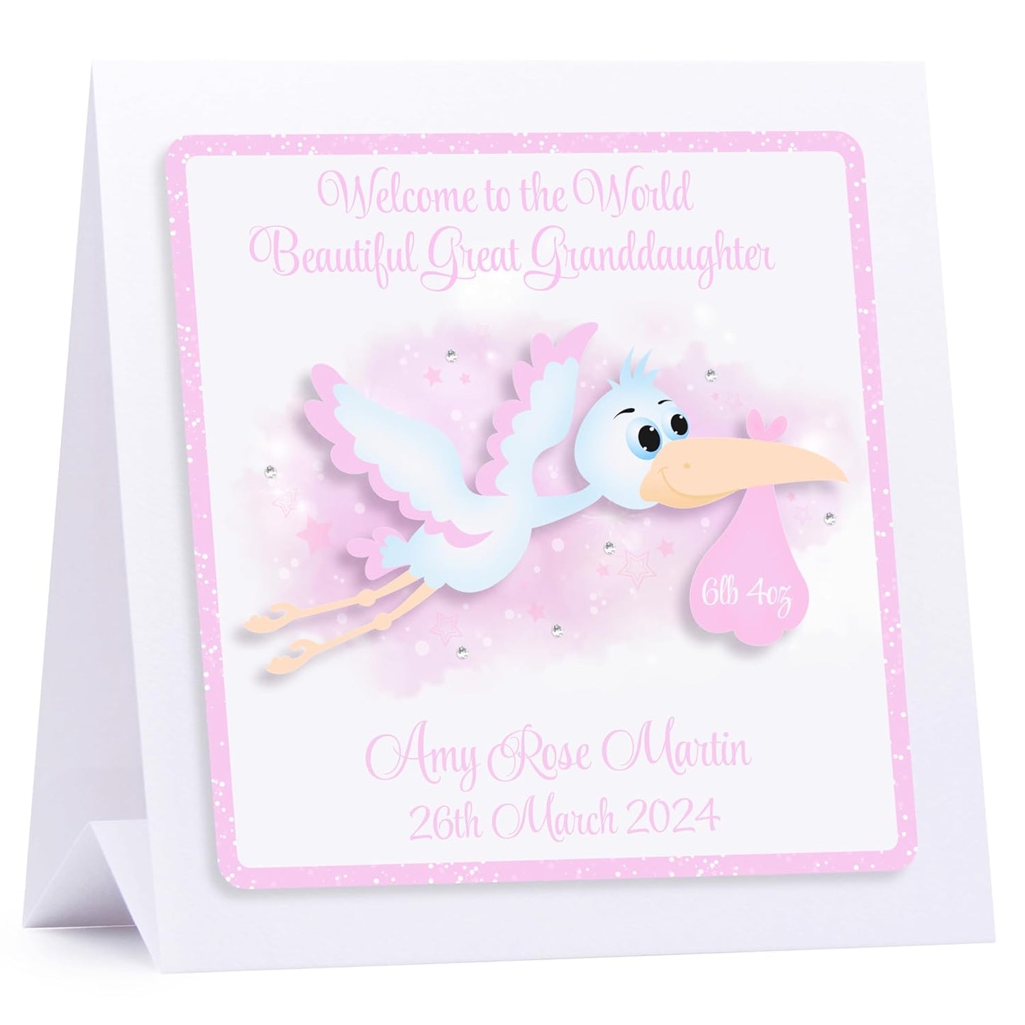 Personalised New Baby Boy Card - New Baby Girl Card - New Baby Grandson Card -New Baby Granddaughter Card - 3D Stork