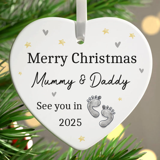 Beecreative Personalised Bump's First 1st Christmas Xmas Bauble, Pregnancy Announcement, Mummy Daddy To Be Christmas Gift, With Gift Box