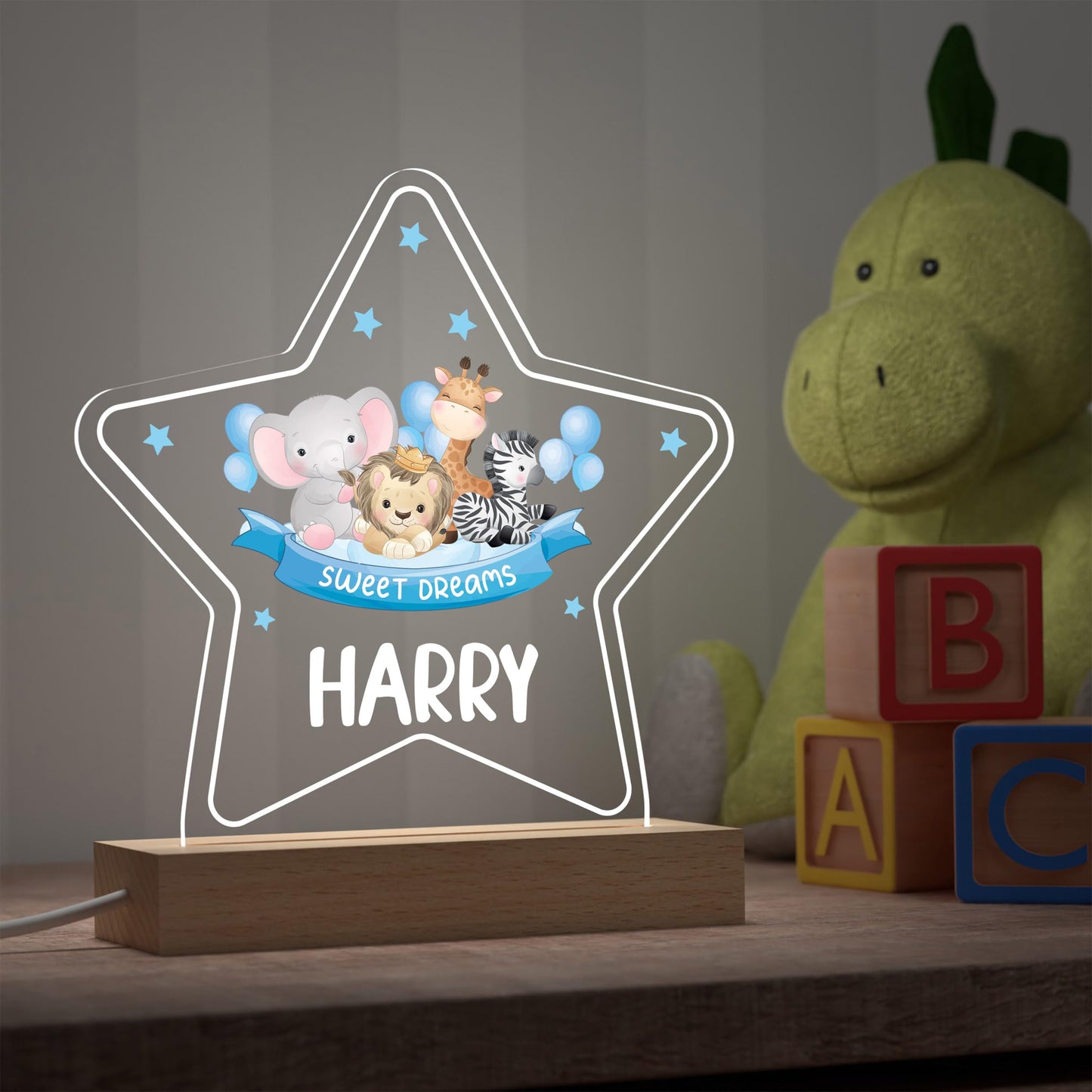 Baby Boy Christening Gifts, Personalised Christening Gifts For Boy Son Grandson, Jungle Safari Animal LED Night Light With Childs Name