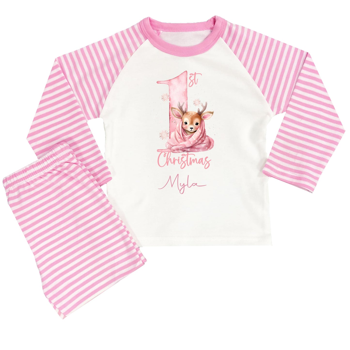 Personalised Girls First Christmas Pyjamas 1st Baby Xmas Pjs Pink