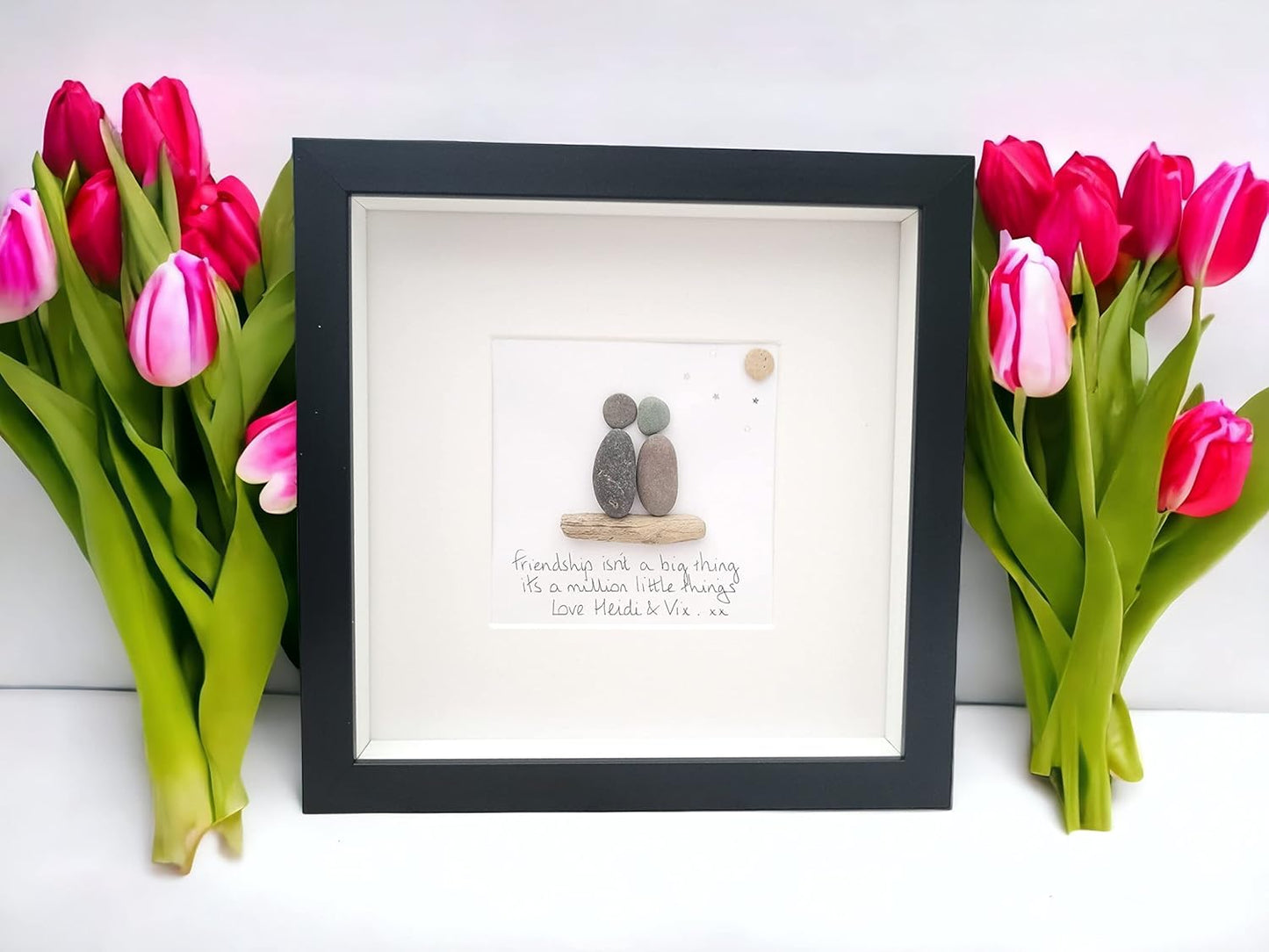 Best Friends Christmas Gift Framed Personalised Pebbles Art Friendship - Colleagues Handmade