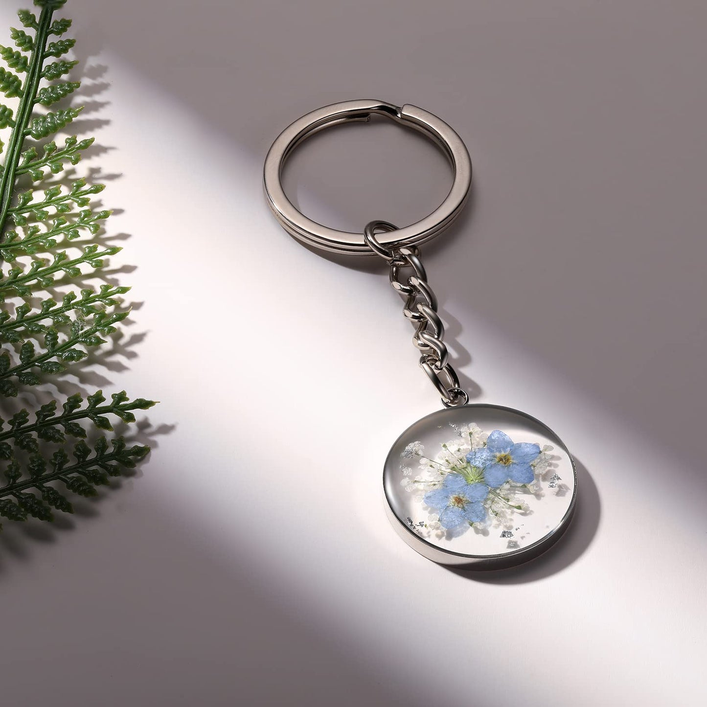 Forget-Me-Not and Queen Anne's Lace Wildflower Keychain | Real Flower Keychain | Personalized Handmade Keychain | Dried Pressed Flower Keychain Charms | Gifts for Her