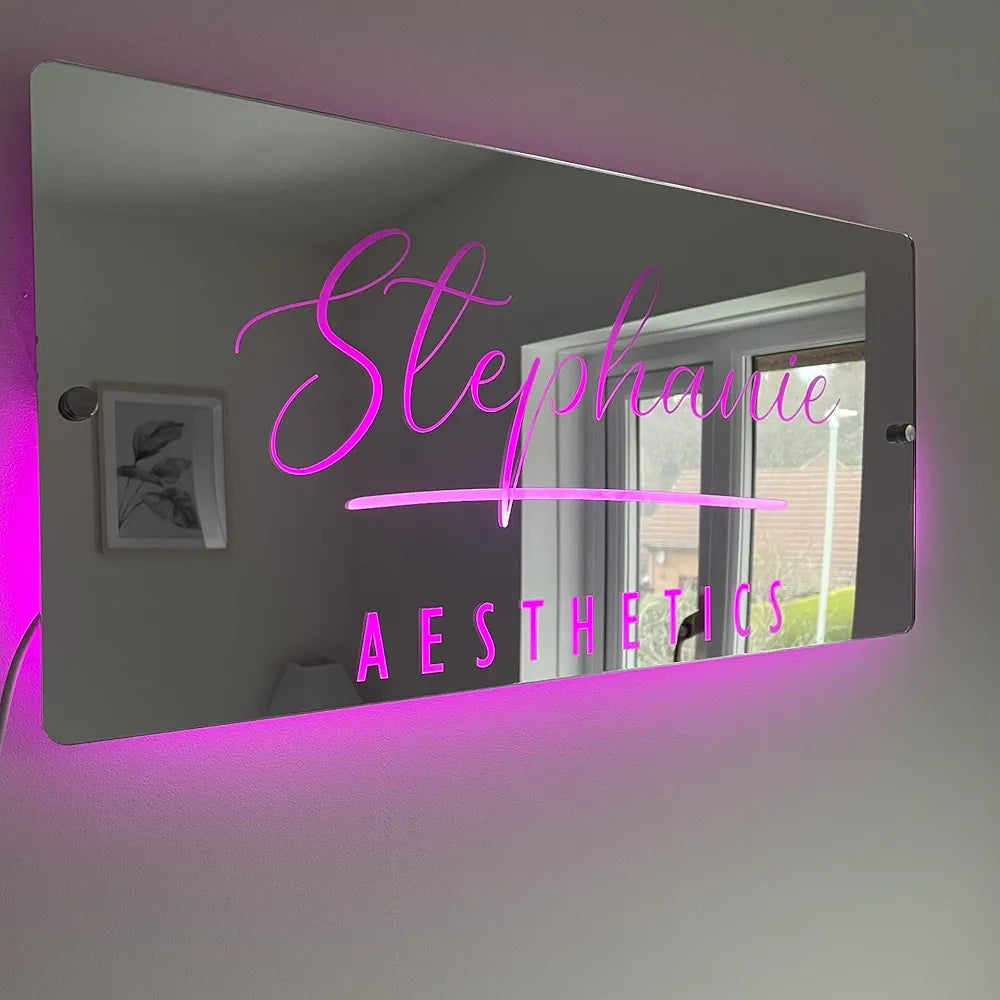 Personalised Salon Mirror Sign | Light-Up Business Sign | Hairdresser Nails Decor