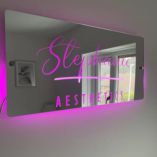 Personalised Salon Mirror Sign | Light-Up Business Sign | Hairdresser Nails Decor