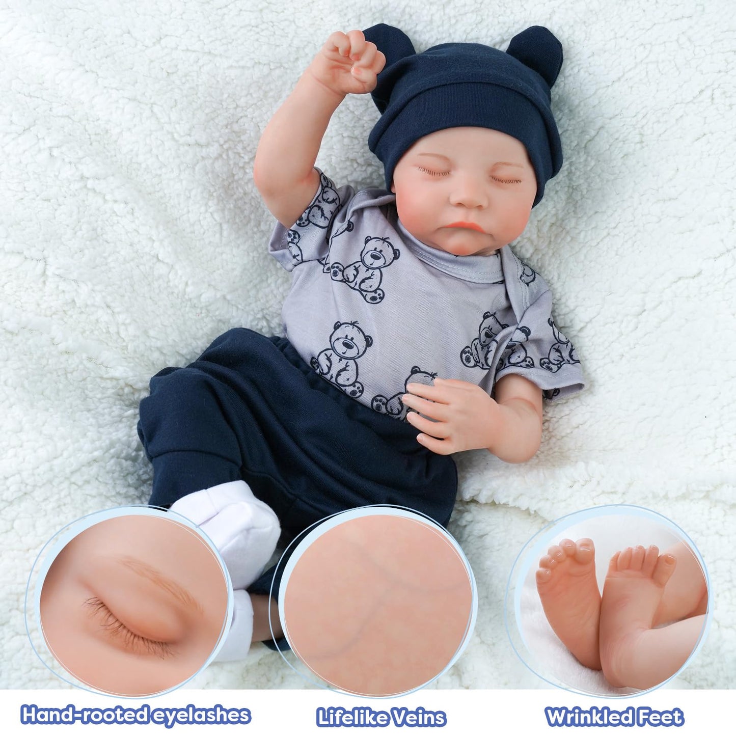 BABESIDE Lifelike Reborn-Baby Dolls Boy 17 Inch Handmade Realistic Reborn Babies Dolls Newborn Baby with Soft Vinyl Body Real Life Baby Dolls with Toy Accessories Close Eyes