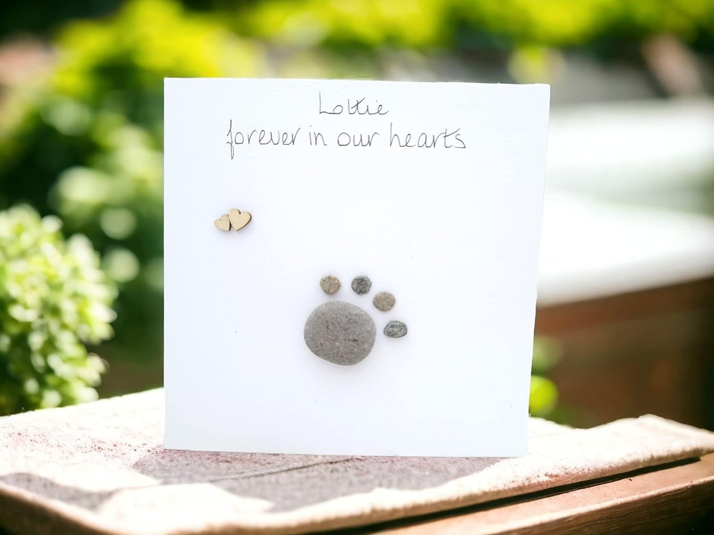 Pet Loss Personalised Sympathy Card - Rainbow Bridge - Dog, Cat Paw Print - Pebble Art Picture