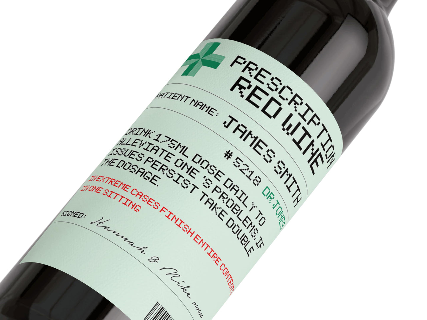 Personalised Prescription Red Wine Bottle Label Custom - Any Wording