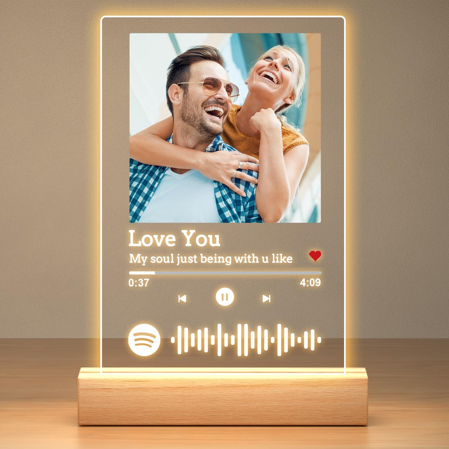 Personalised Anniversary Birthday Gifts for Women & Men, Custom Photo Frame with Night Light, Personalized Acrylic Plaque with Photos, Personalised Christmas Couples Gifts for Him & Her