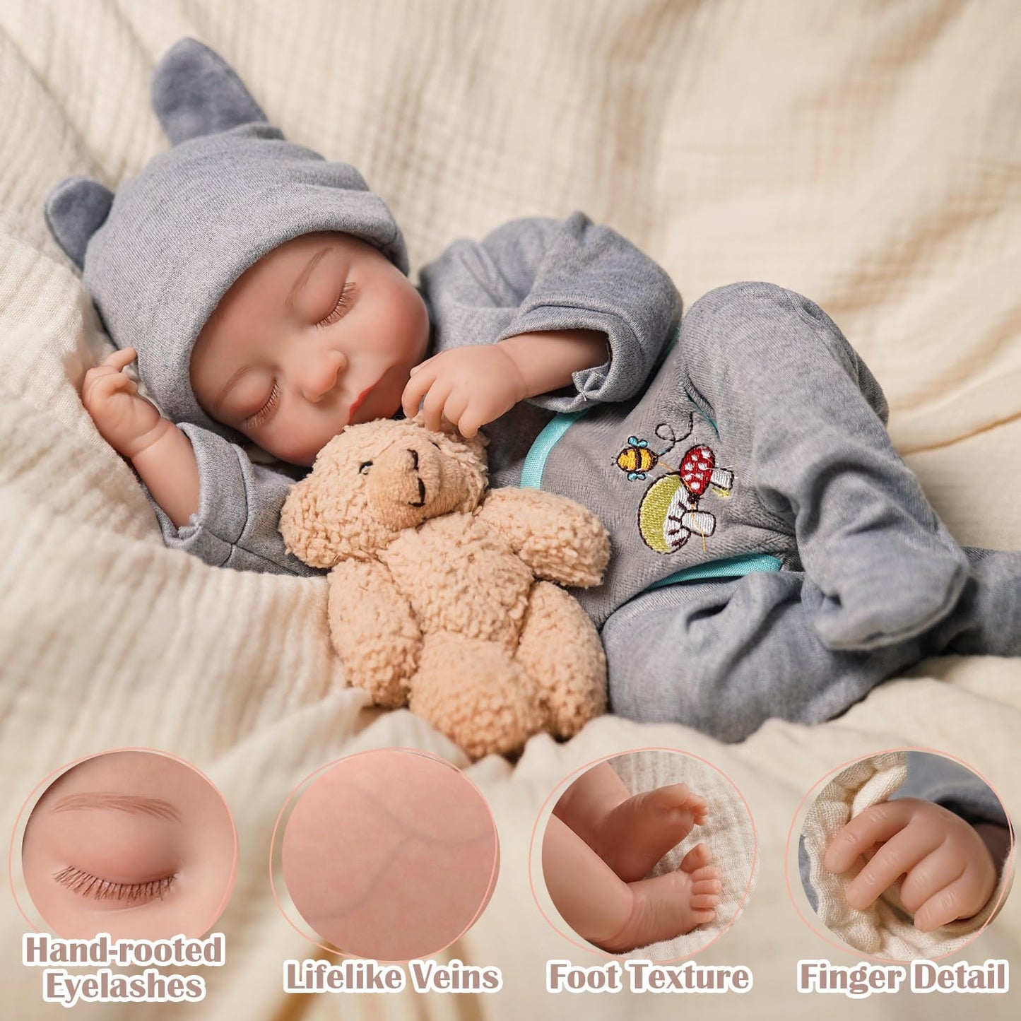 BABESIDE Reborn Baby Doll, 15 Inch Realistic Baby Doll Boy, Lifelike Newborn Baby Doll Soft Body with Full Set of Accessories for Kids Age 3+