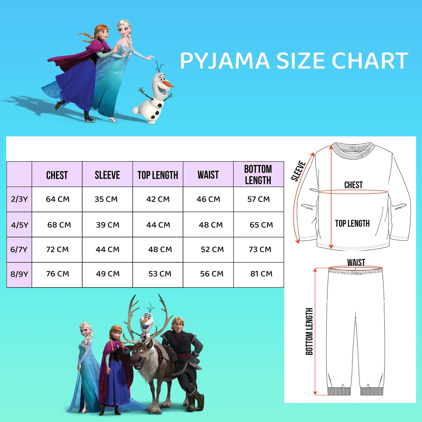 Disney - Personalised Frozen Long Sleeve Pyjama - 100% Cotton, Soft & Warm Winter PJs for Girls - Anna & Elsa Design - Great