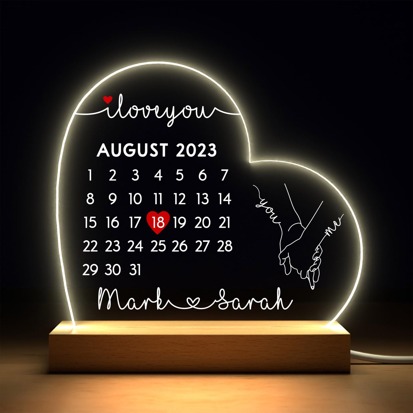 Beecreative Anniversary Gifts For Her, Personalised Anniversary Date LED Night Light For Girlfriend Wife, I Love You Anniversary Gift