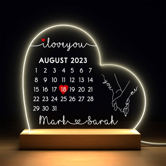 Beecreative Anniversary Gifts For Her, Personalised Anniversary Date LED Night Light For Girlfriend Wife, I Love You Anniversary Gift